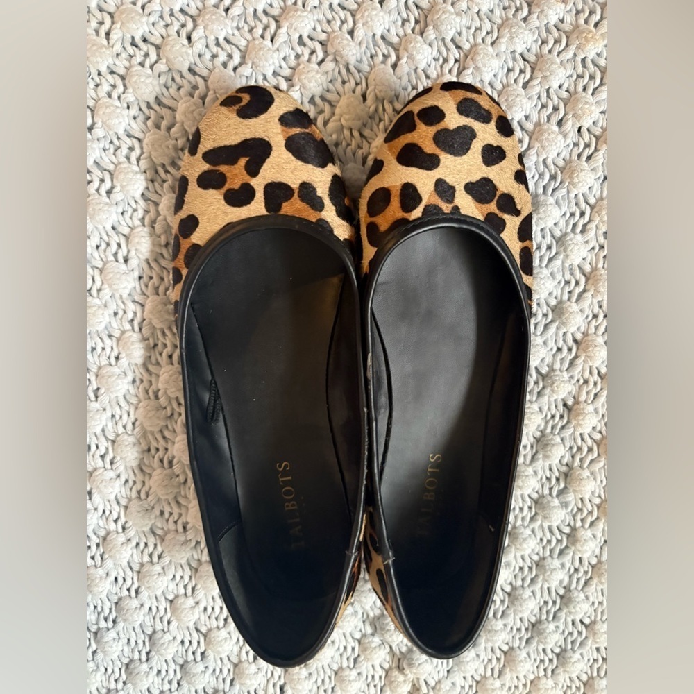 Talbots Blair Cap Toe Ballet Flats calf hair leopard print. size 7